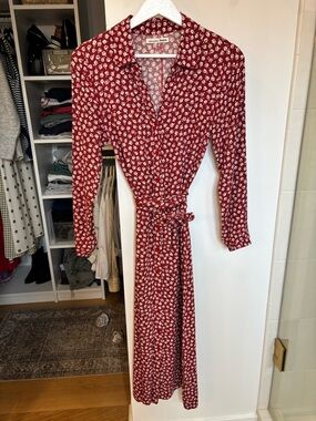 Reformation Red Floral Long-Sleeve Wrap Dress